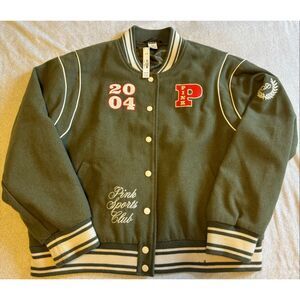 Victoria Secret Size Large Pink Womens Varsity Snap Closure Olive Green New